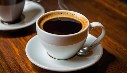 Fototapeta premium Coffee. Cup. Table. Drink. Beverage. Refreshment. Cafe. Morning. Espresso. Aroma. Relaxation. Hot. Caffeine. Coffee Break. Cozy. AI Generated.
