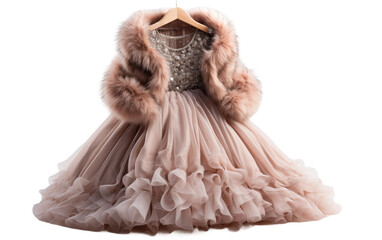 Fuzzy Faux Fur Jacket and Sequin Party Dress on White Background