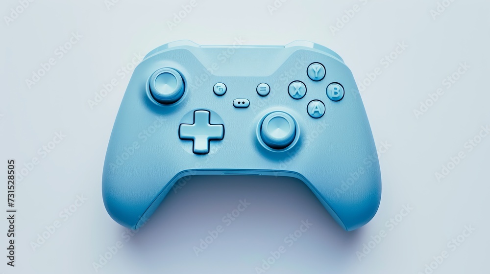 Wall mural light blue gaming controller isolated on white background. top view