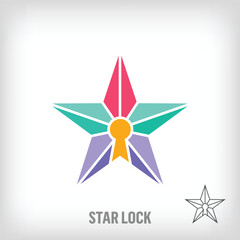 Creative star lock logo. Unique color transitions. geometric star and keyhole combination logo template. vector