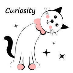 Curious cat on a white background. Doodle