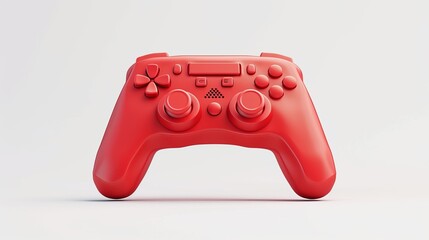 Red video game joystick on white background. 3D rendering of broadcast hardware for cloud gaming and gamer workspace concept