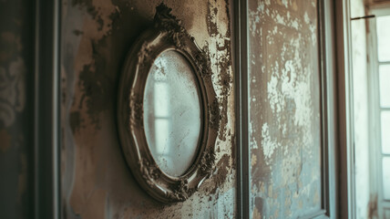 Old vintage mirror in an abandoned house.