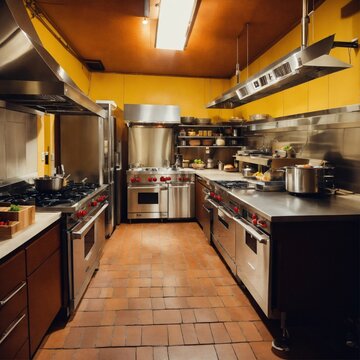 A photo of a kitchen with a variety of kitchen equipment. The kitchen is clean and well-organized. The equipment is new, functional, and in good condition.