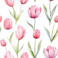 watercolor tulips seamless pattern, floral motif for fabric, textile and stationery design