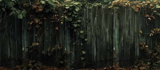 High-resolution image of a dilapidated fence covered in vegetation