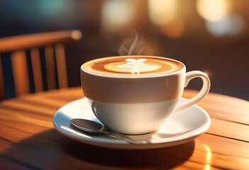 Coffee. Cup. Table. Drink. Beverage. Refreshment. Cafe. Morning. Espresso. Aroma. Relaxation. Hot. Caffeine. Coffee Break. Cozy. AI Generated.
