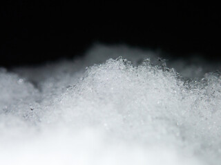 Close up of snow at night