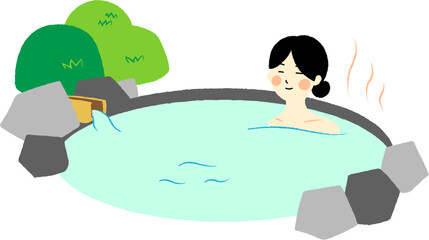 露天風呂に入る女性