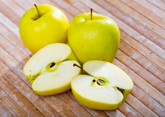 Fruits of juicy apple served at table in restaurant