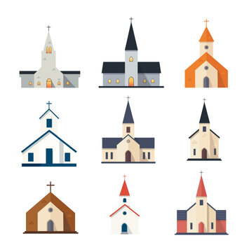 set of church buildings architecture vector illustration