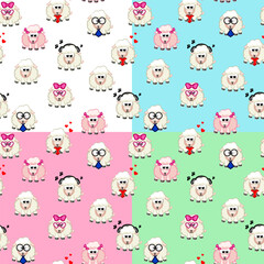 Set of seamless patterns with cartoon sheeps