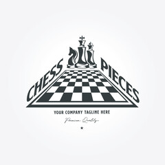 vector illustration of vintage chessboard template elements. chess king, chess queen, chess knight logo icon © PyruosID