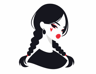 Illustration of young girl. Red lips.
