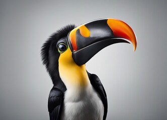 Toucan isolated on gray background. Close-up view.