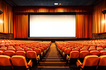 Fototapeta premium Empty Cinema Hall With Screen Mockup. Generative AI.