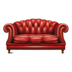 Red leather sofa realistic illustration on white background