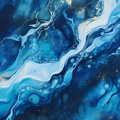 Photo sur Plexiglas Cristaux Liquid indigo forming a cosmic river on a solid, celestial-inspired canvas