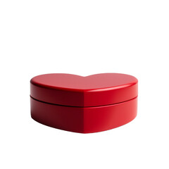 red heart shaped box on table on white background