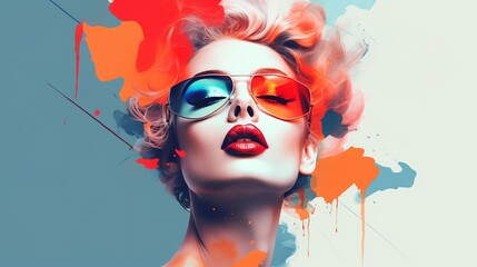 Abstract portrait of a beautiful blonde woman. AI generated image.