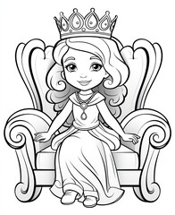 cute little princess sitting on chair coloring page art 