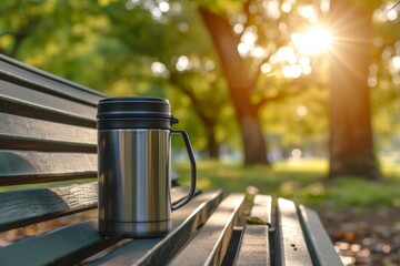 Thermos on park bench