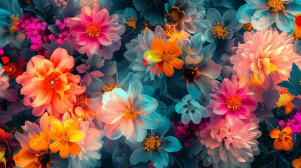 Fototapeta na wymiar Colorful flowers as a panoramic background