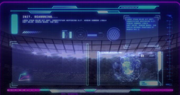 Image of interface processing data over floodlit sports stadium