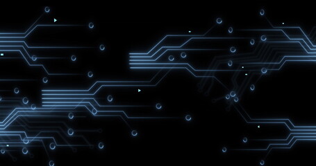 Image of ai text, icons and data processing over circuit board