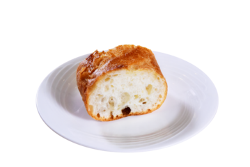 【PNG透過】白い皿に盛られた焼きたてフランスパン