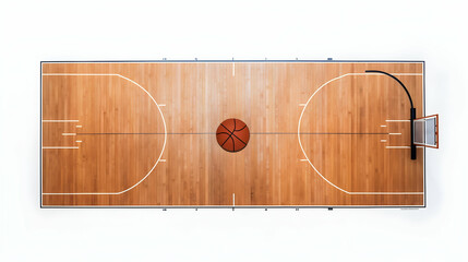 Aerial view of a basketball court with ball