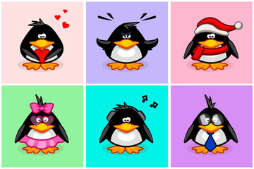 Character Penguins with different wears