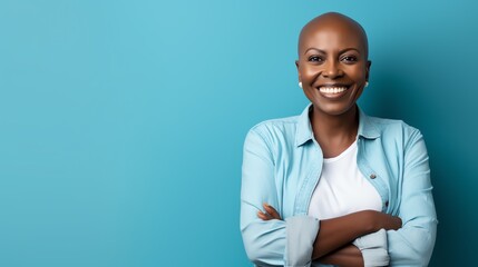 Bold woman cancer patient, recovery concept. AI generated image.