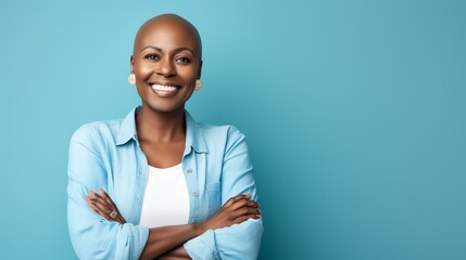 Bold woman cancer patient, recovery concept. AI generated image.