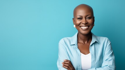 Bold woman cancer patient, recovery concept. AI generated image. - obrazy, fototapety, plakaty