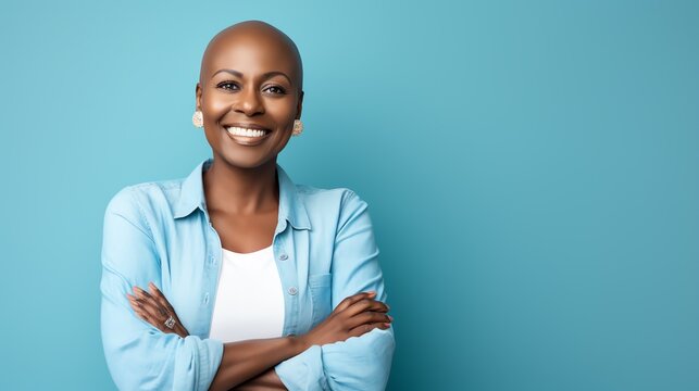 Bold woman cancer patient, recovery concept. AI generated image.