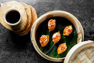 Dim sam set mix on table