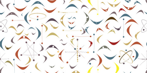 Vintage seamless pattern with mid century modern design elements .  Endless pattern with vector abstract shapes.