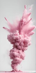 the frozen movement of pink powder exploding/throwing out pink color on a white background.