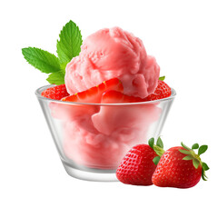 strawberry sorbet on white background