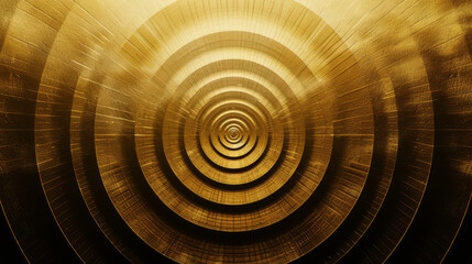 Shimmering gold concentric circles with a reflective metallic texture and hypnotic effect. - obrazy, fototapety, plakaty
