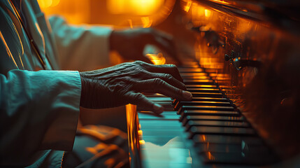 Jazz pianist, hands of a person playing music, African Male Playing Beautiful Song On Piano