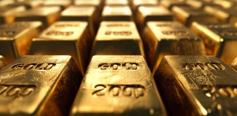 Gold and coins. Two shiny gold bars symbolizing wealth, investment, and financial reserve stability.