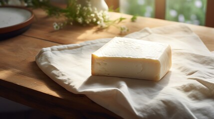 Homemade organic farm cheese.  AI generated image.