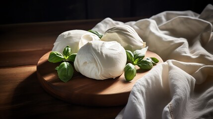 Homemade organic farm mozzarella cheese.  AI generated image.