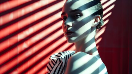 Attractive young lady with a striped shadow pattern across her face.