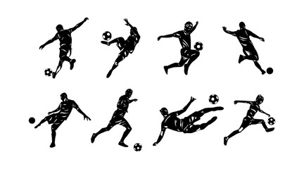vector collection of illustrations of football player silhouettes