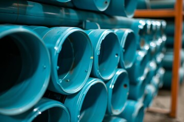 Piles of PVC pipes in blue color