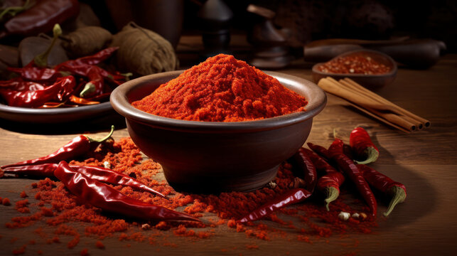 Fiery Red Spice Mix: Aromatic Culinary Flavoring for Delicious Healthy Cooking. Generative AI