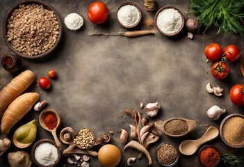 food ingredients on old background, Vegetarian food, health or cooking concept.
